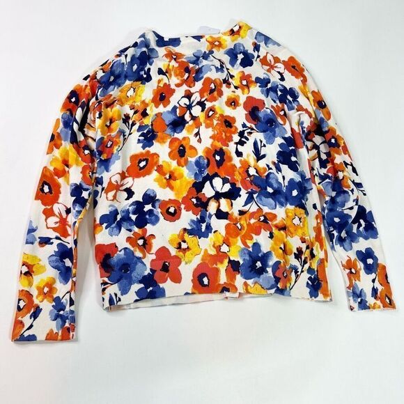 Lands' End Sweater Womens Large Multicolor Supima Cotton Floral Cardigan NWT - Picture 9 of 10